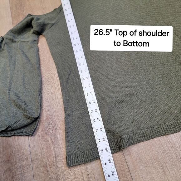 American Eagle Outfitters Large Olive Green Cold Shoulder Sweater Bell Sleeves - Picture 8 of 10